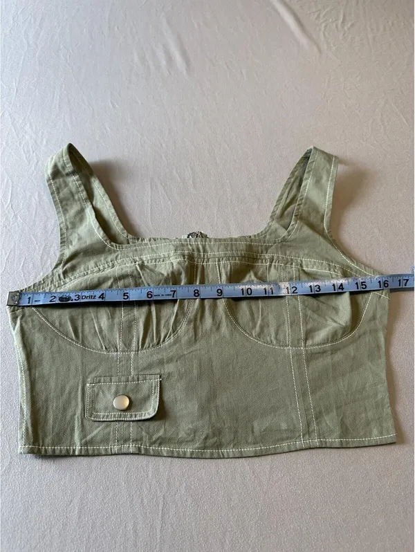 Francesca’s Mi Ami Green Crop Top Corset Zip Front Sleeveless Women’s M - Image 2