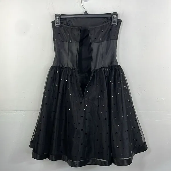Jessica McClintock For Gunne Sax Black Strapless Netted Embellished Dress 3 - Image 6