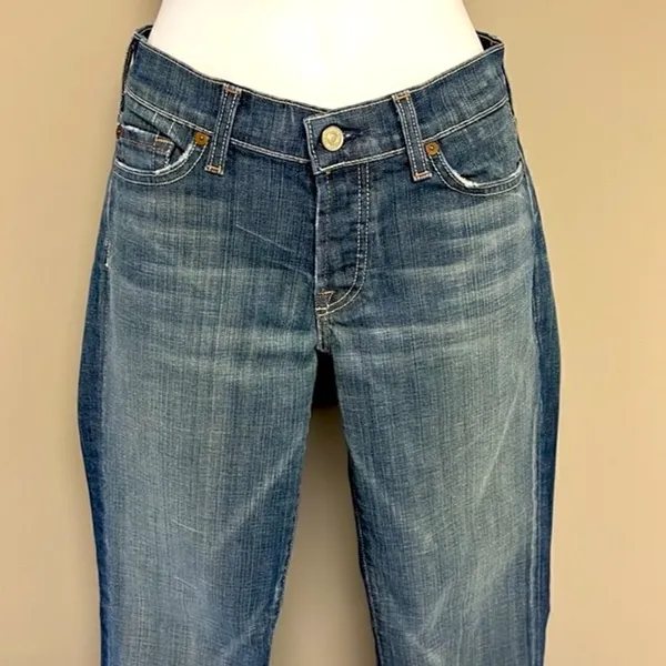 7 for all of Mankind Distressed and Frayed Boycut Button Fly Jeans- Size 27 - Image 2