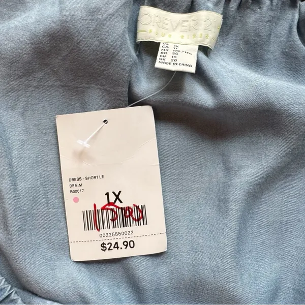 Forever 21+ Off-Shoulder Chambray Dress | Light Wash Denim Look | Size 1X | NWT - Image 12