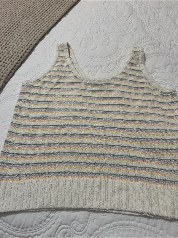 LOFT Cream Knit Tank with Pastel Stripes - Image 3