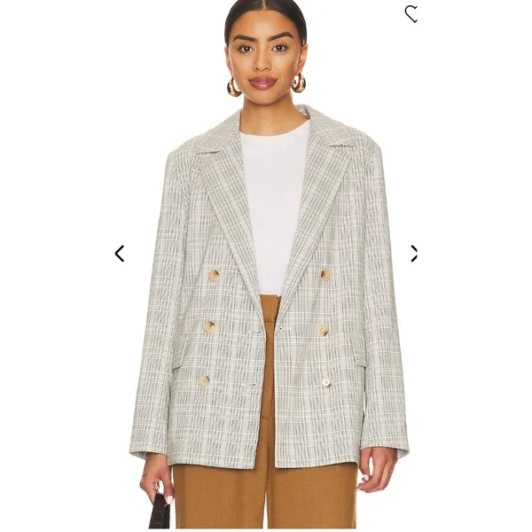 Free People Olivia Plaid Blazer Natural Plaid Combo Womens Small - Image 2
