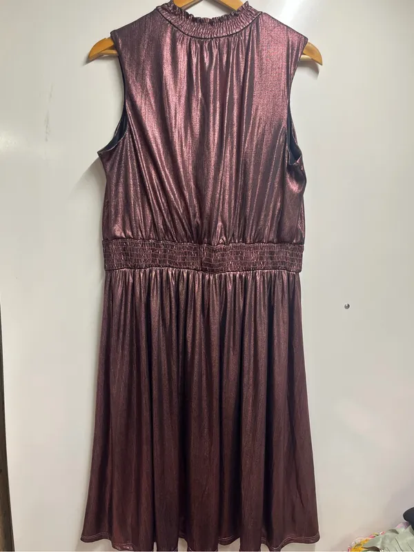 ModCloth Metallic Pink Mock Neck midi short Dress size 1X - Image 8