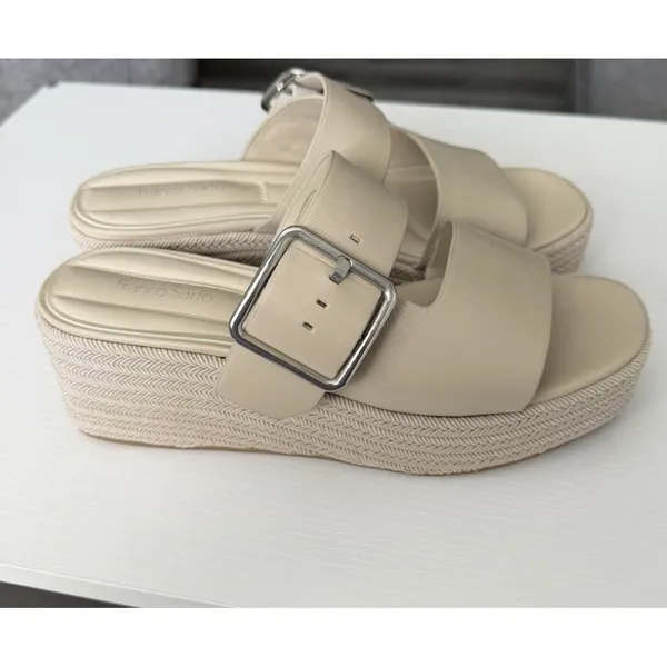 Franco Sarto Platform Wedge Slide Sandals Beige Buckle Comfort Women's US 7.5 - Image 5