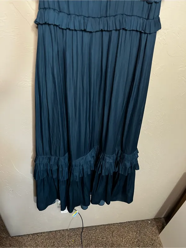 Bohme Willa Teal Tiered Ruffle Midi Dress Romantic Boho - Image 4