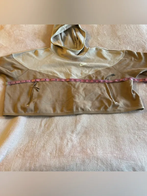 Nike two tone color block tan brown cropped oversized hoodie size S casual - Image 9