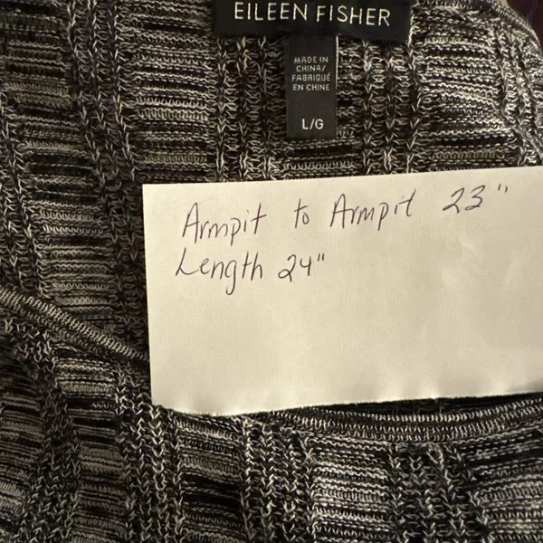 Eileen Fisher Silk Organic Linen Knit Sweater L Black White Textured Boxy Top - Image 10