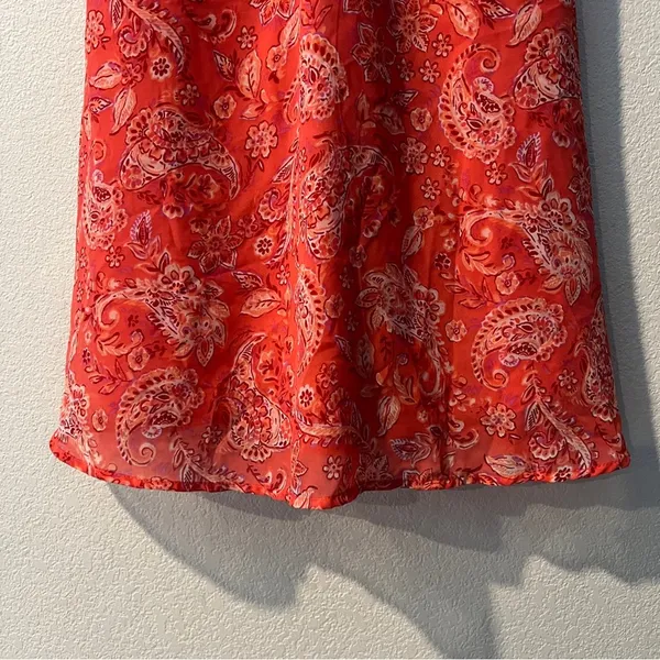 Sincerely Jules Vibrant Coral Paisley Print Chiffon Sweetheart Mini Dress Size S - Image 5