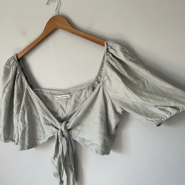Abercrombie & Fitch Linen Blend Crop Top Flowy Blouse Front Tie Green Size XL - Image 5