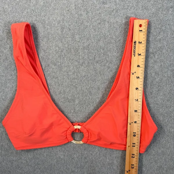 Aerie Scoop Plunge Bikini Top Women's Medium Coral Swimwear Ring Accent - Image 5