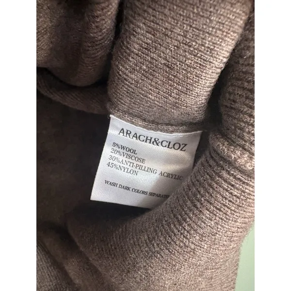 Arach&Clotz Women's Brown Solid Knit V-Neck Wool Blend Pullover Sweater M - Image 3