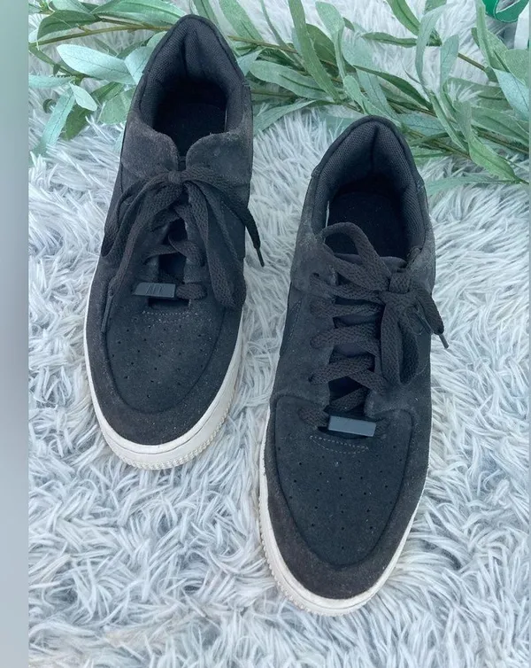 Nike Womens Air Force 1 Sage Night Black Suede Chunky Platform Sneakers - Image 11