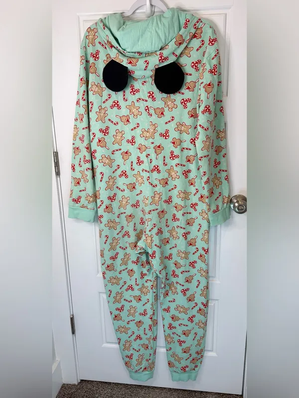 Disney Mickey Bars Mouse Holiday Gingerbread Hooded Romper Pajamas Adult Large - Image 4