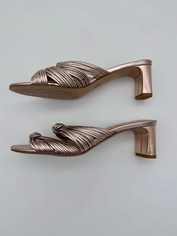 Jewel Badgley Mischka Cheryl Metallic Leather Block Heel Sandals Rose Gold 8 - Image 10