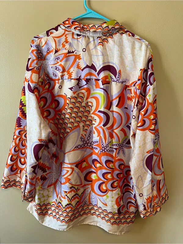 Zara Multicolor Button-Down Blouse — Orange, Purple, Green, White - Image 9