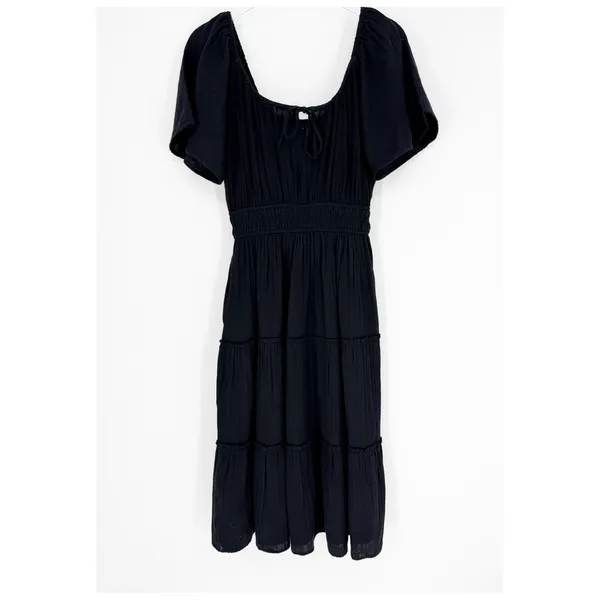 NWT GAP Crinkle Gauze Tiered Midi Dress Women's‎ M Black Cottagecore - Image 2