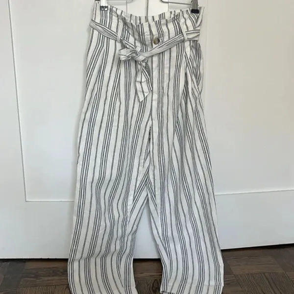 NWT Madewell Baltic Stripe Linen Cotton Paperbag Crop Pants 0 - Image 5