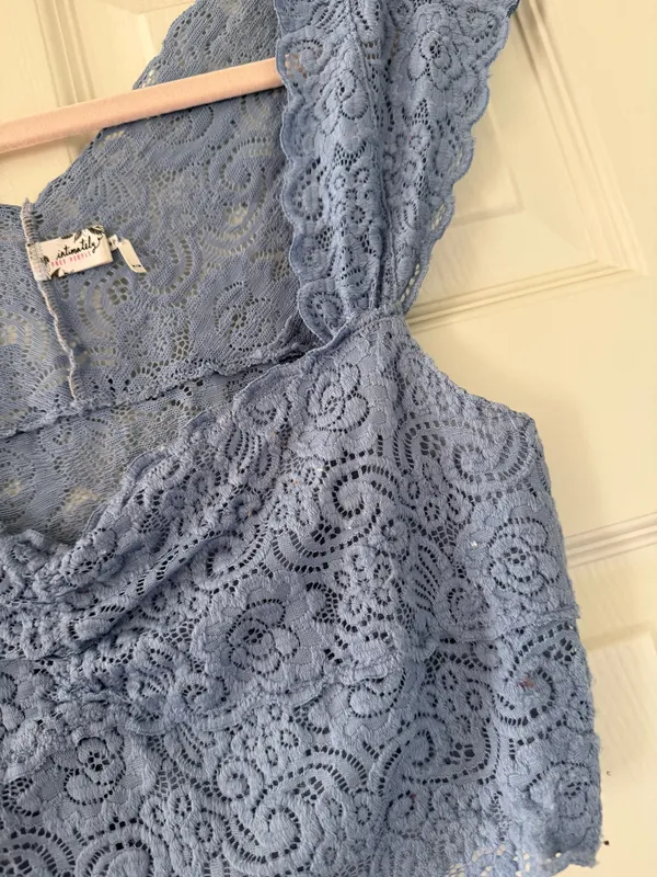Free People Dark Periwinkle Lace Scallop Edge Top - Image 6
