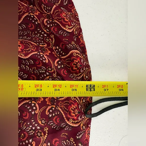 Max Studio Burgundy Tiered Shift‎ Floral Print Smocked Paisley Dress Medium EUC - Image 5
