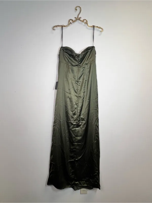 Lulu's Memorable Entrance Olive Green Strapless Satin Maxi Dress - Image 7