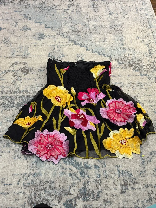 By Anthropologie Strapless Floral Organza Mini Dress Petite Medium - Image 6
