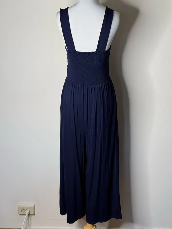 LOFT Navy Smocked Wide Leg Jumpsuit - Image 7