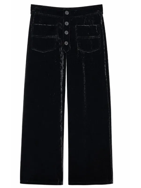 Halara Velvet straight Leg Pants Small Black Front Pockets High Waisted Pull On - Image 2