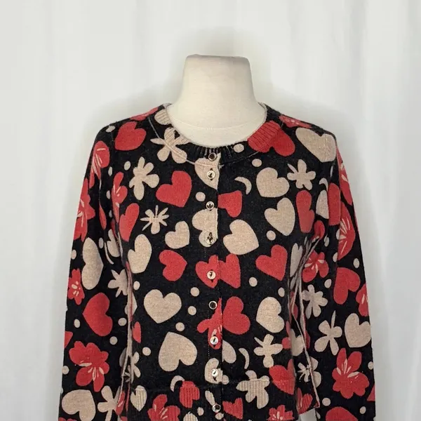 NWT!! FREE PEOPLE Nocturnal Patterned Cardi Black Retro Combo Hearts Floral XS - Image 3