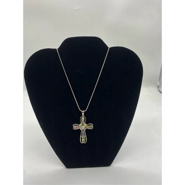 colorful rhinestone cross pendant necklace brushed antique silver - Image 8