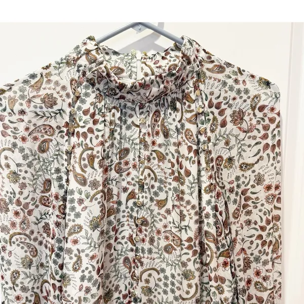 Nicholas Silk Paisley Long Sleeve Midi Dress Size 12 Mock Neck‎ Cuff Sleeve - Image 4