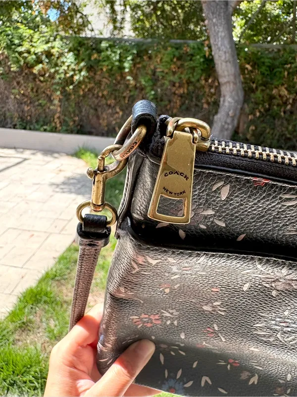 Coach Leather Crossbody Messenger Bag Blue Color With Floral Print Long Strap - Image 5