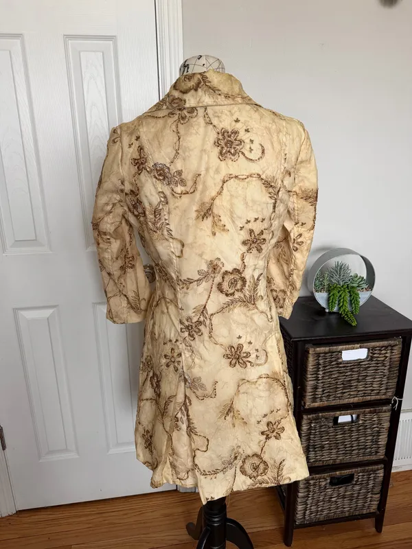 Heart Moon Star Vintage Y2K Beaded Embroidered Embellished Gold Beige Trench M coat - Image 5