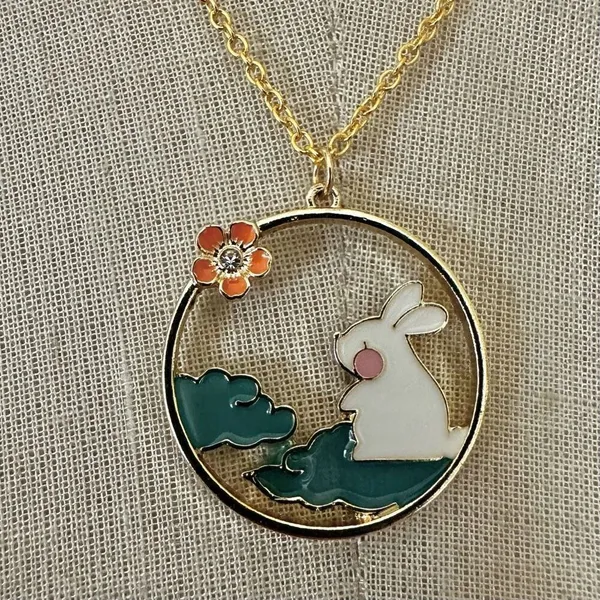 Bunny in the Clouds Gold-Tone Enamel Necklace - Image 8