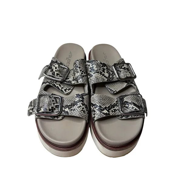 J/Slides Snakeskin Black White Bowie Suede Two Strap Slide Sandal Shoes Sz US 9M - Image 7