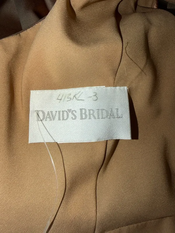 Beautiful New David's Bridal Antique Gold Satin Twist-Front Gown - Image 9