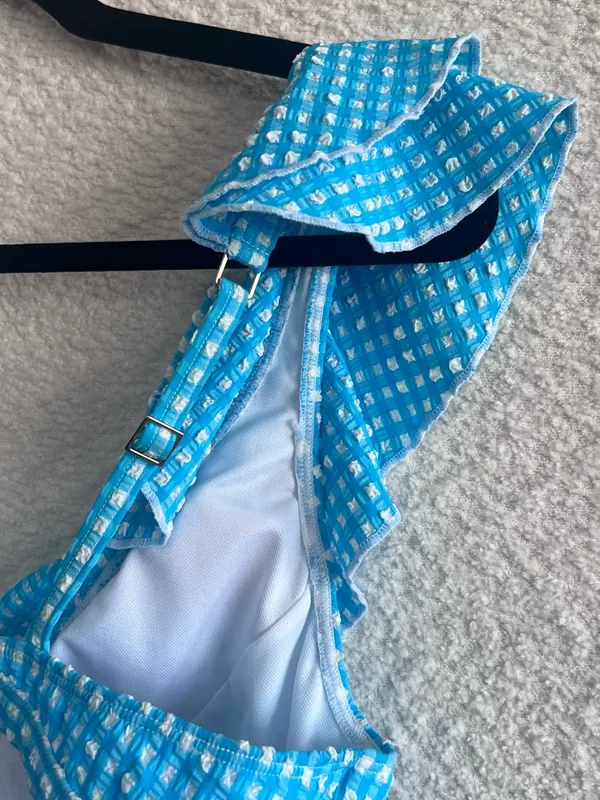 Lilly Pulitzer Blue White NWOT Women’s Aelin‎ Crinkle Gingham Bikini Top Size 10 - Image 9