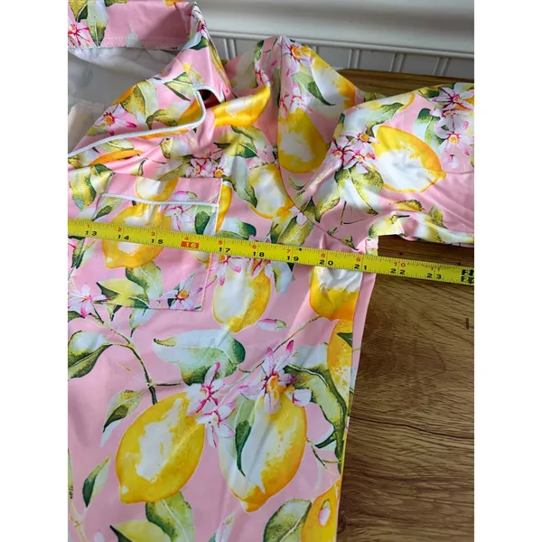 Pink Lemon Print Pajama Set Button Down Long Sleeve Pants Small - Image 8