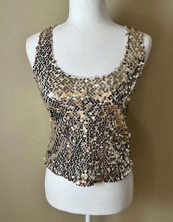 NWOT ABERCROMBIE & FITCH Gold Sequin Racer Back Tank Top - size XS - Image 2