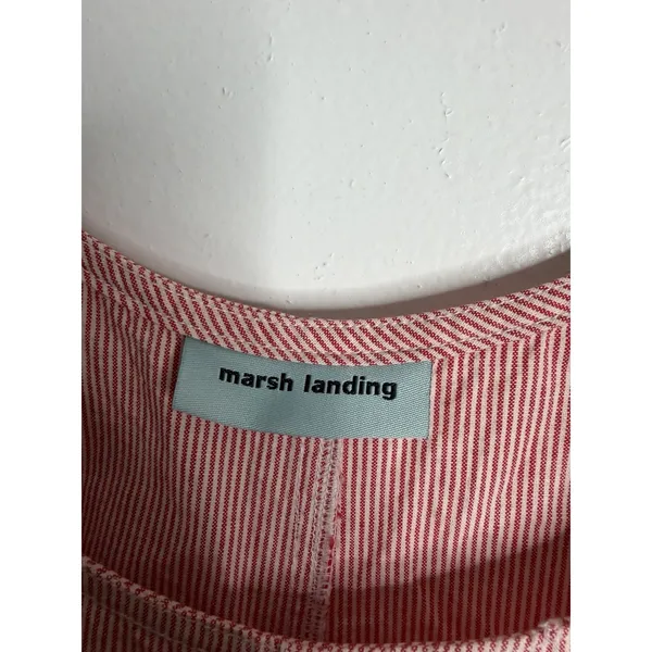 Marsh Landing Red White Pinstripe Overall Shortalls Romper w/ Pockets‎ Large - Image 4