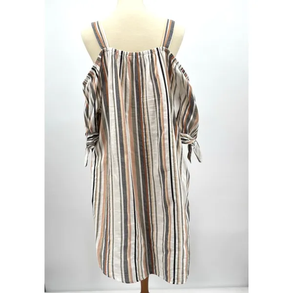 Hint of Blush Striped Cold Shoulder Midi Dress Plus 3X Boho Tie Sleeve Cotton - Image 2