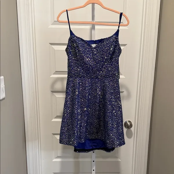 City Studio Blue Sequin‎ Cutout Fit & Flare Dress Size 15/16 NWT - Image 3