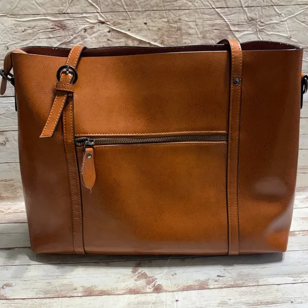 FZONE Leather Shoulder Tote Bag Brown Crossbody Office Handbag Laptop Work NWOT - Image 2