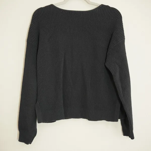 J. Crew Women's Size Small Black Ribbed V-Neck Sweater Shaker Pullover Coastal - Image 5