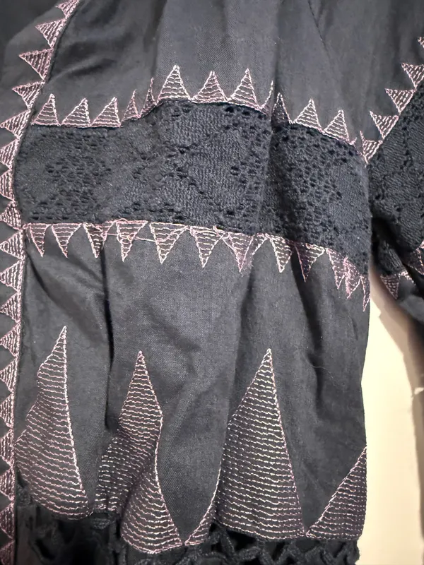 By Anthropologie Skye Embroidered Navy Blue Purple Tie Mini Dress Women's XS - Image 10
