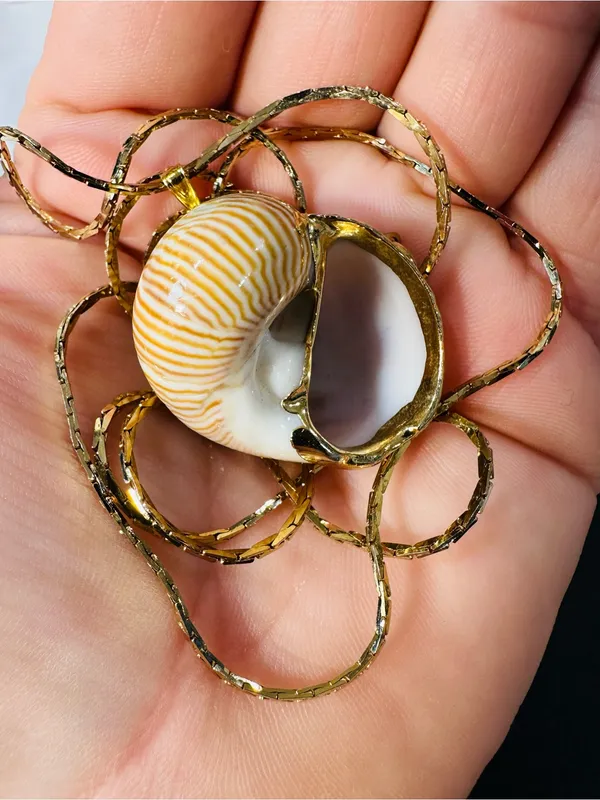 Gold Layered Necklace with Beige Swirl Pendant - Image 9