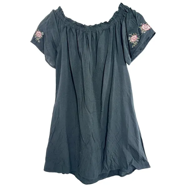 Abercrombie & Fitch Black Pink Green Floral Embroidered Mini Dress Womens Size M - Image 2