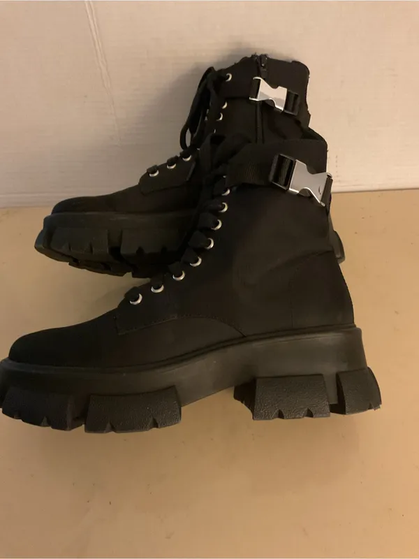Steve Madden women black canvas nylon platform Combat Boots US 8 - Image 10