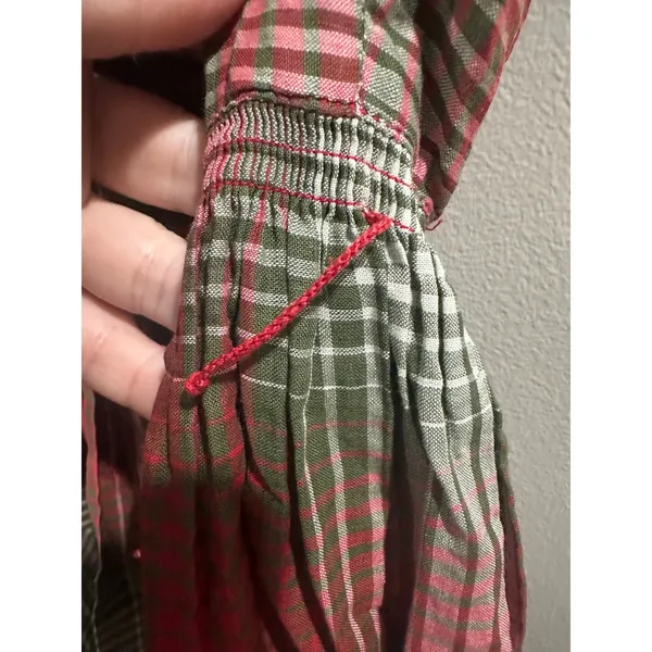 Vintage 50's Marcy Allen Original Red Green Plaid Puff Sleeve Button Dress - Image 5