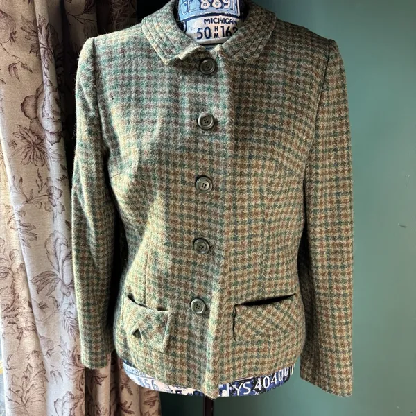 Vintage‎ 80's Wool Women's Green Plaid Jacket Preppy - Image 3