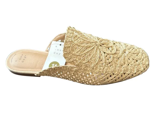 A New Day Greta Raffia Slip On Mule Flats Natural Tan Size 11 - Image 8